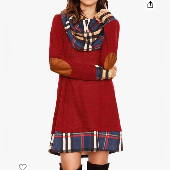 Alaster Queen long sleeved dress with plaid cowl neck and elbow patches, size M - Picture 1 of 7